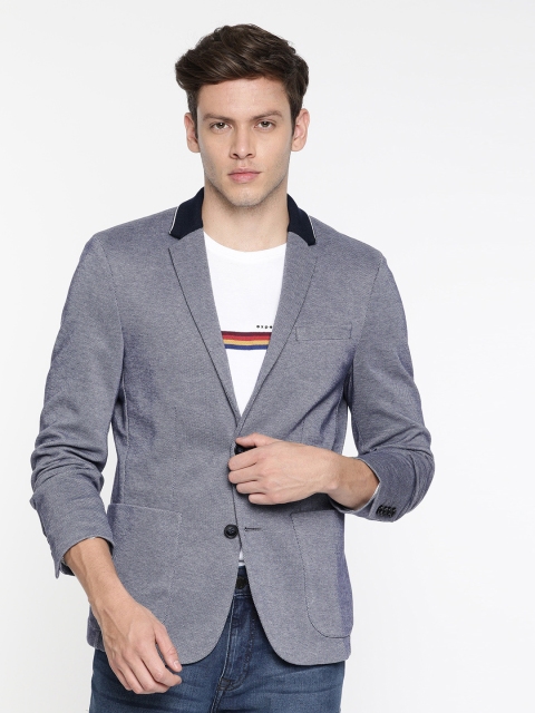 

Jack & Jones Navy Blue Solid Single-Breasted Slim Fit Casual Blazer
