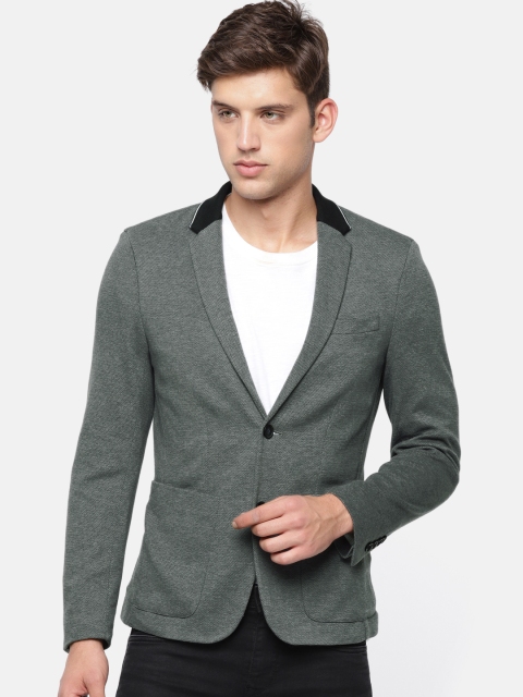 

Jack & Jones Men Charcoal Grey Self Design Slim Fit Single-Breasted Casual Blazer