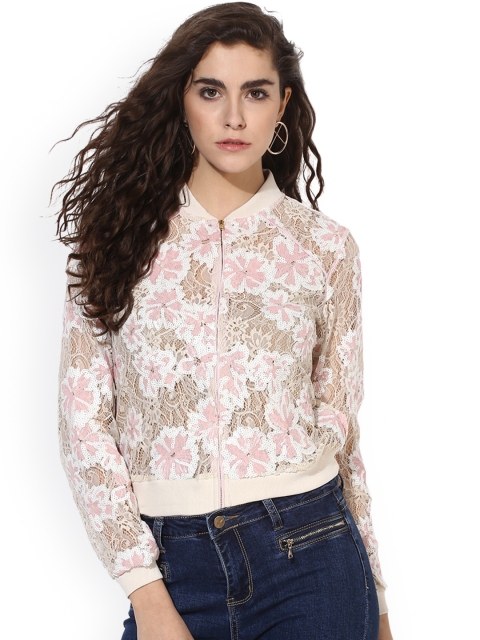 

Kazo Women Pink & Beige Printed Bomber