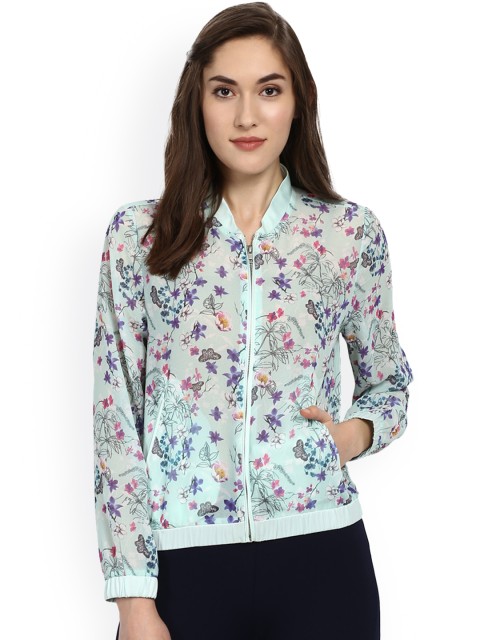 

Kazo Women Sea Green Printed Bomber