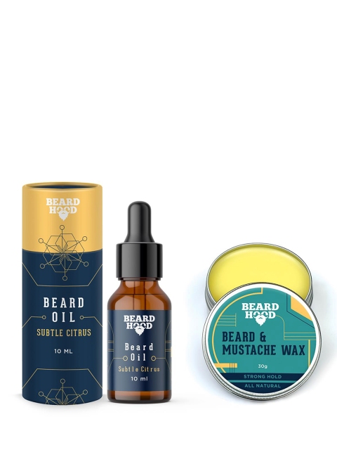

Beardhood Pack of 2 Subtle Citrus Beard Oil & Natural Moustache Wax - Strong Hold, Black