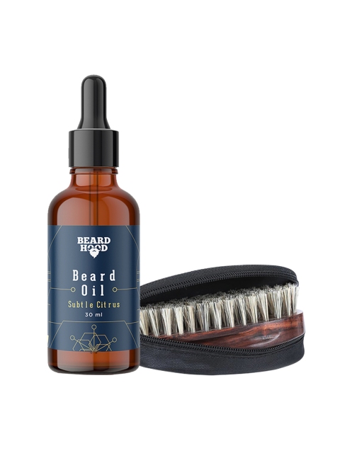 

Beardhood Pack of 2 Subtle Citrus Beard Oil & Brush, Black