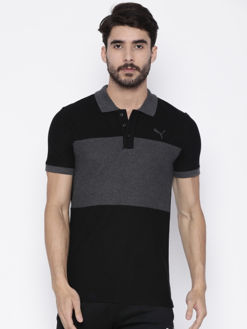 

Puma Men Black & Grey Colourblocked Polo Collar T-shirt