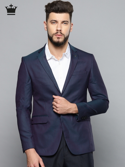 

Louis Philippe Blue Self-Design Milano Slim Fit Single-Breasted Formal Blazer
