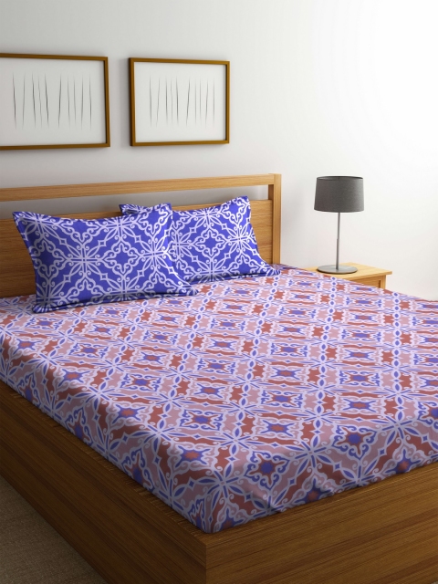 

BOMBAY DYEING Brown & Blue Abstract Flat 120 TC Cotton 1 King Bedsheet with 2 Pillow Covers