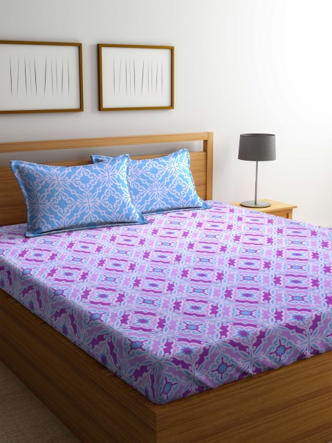 

BOMBAY DYEING Pink & Blue Abstract Flat 120 TC Cotton 1 King Bedsheet with 2 Pillow Covers