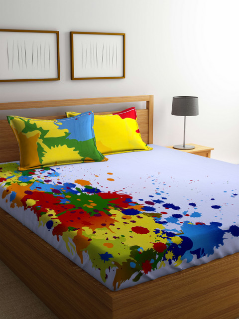 

BOMBAY DYEING Multicoloured Abstract Flat 210 TC Cotton 1 King Bedsheet with 2 Pillow Covers, Multi