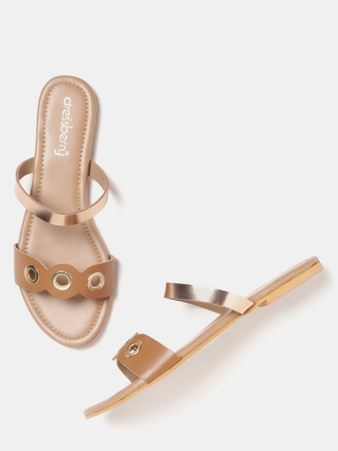 

DressBerry Women Brown & Gold-Toned Synthetic Open Toe Flats