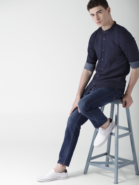

Mast & Harbour Men Navy Blue Slim Fit Self Design Casual Shirt