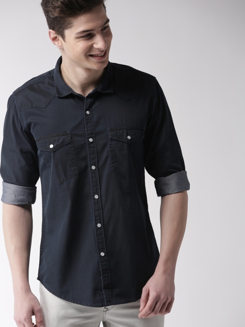 

Mast & Harbour Men Navy Blue Regular Fit Solid Casual Shirt