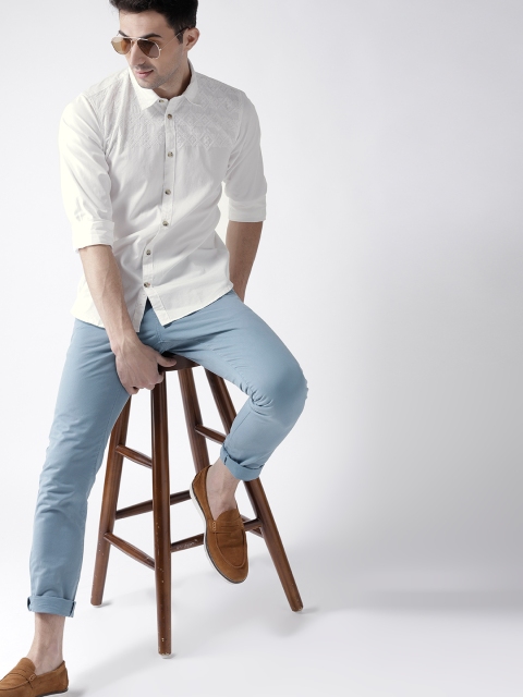 

Mast & Harbour Men White Embroidered Casual Shirt
