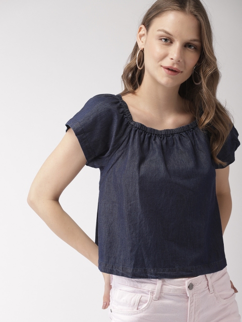 

Mast & Harbour Women Blue Solid Bardot Top