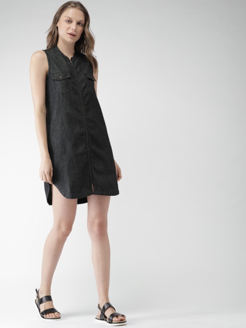 

Mast & Harbour Women Charcoal Solid Shirt Dress