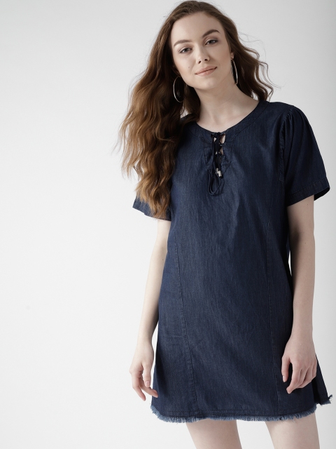 

Mast & Harbour Women Navy Blue Chambray Shift Dress