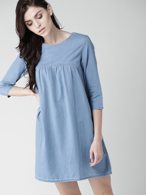 

Mast & Harbour Women Blue Solid Chambray A-Line Dress