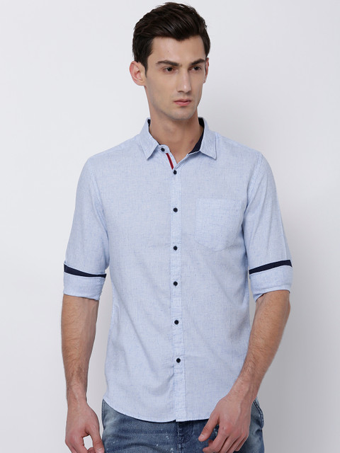 

Black coffee Men Blue Slim Fit Solid Casual Shirt