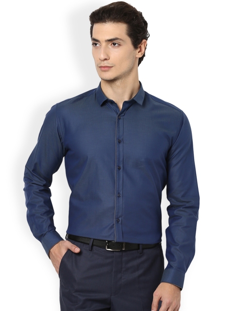 

V Dot Men Blue Slim Fit Self-Design Formal Shirt