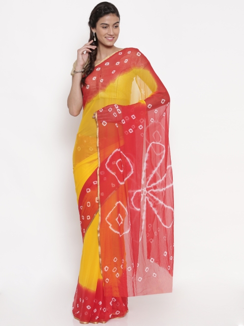 

Pavechas Yellow & Red Pure Chiffon Dyed Bandhani Saree