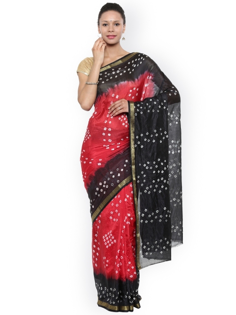 

Pavechas Red & Black Poly Chiffon Dyed Bandhani Saree