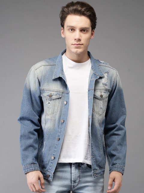 

HERE&NOW Men Blue Solid Denim Jacket
