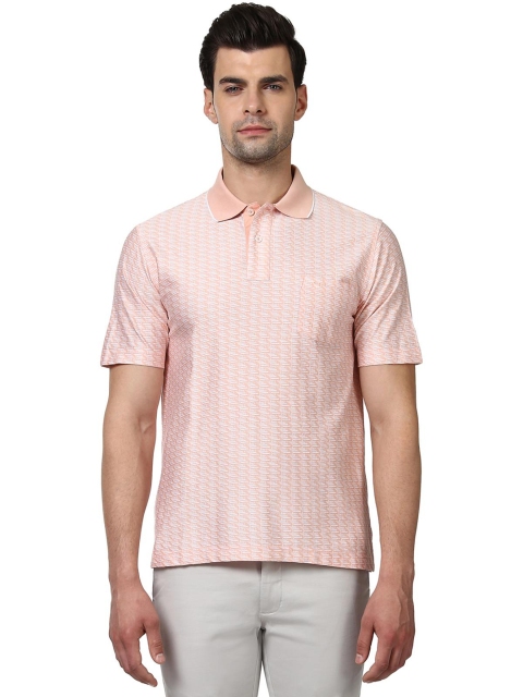 

ColorPlus Men Peach-Coloured Self-Design Polo Collar T-shirt