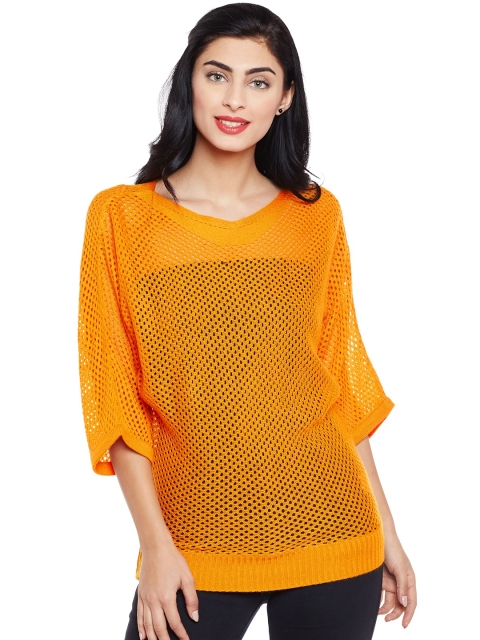 

Latin Quarters Women Orange Self Design Top