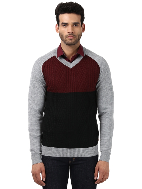

Raymond Men Maroon & Grey Self-Design Pullover