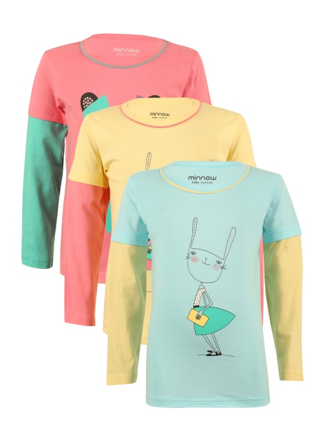 

minnow Girls Pack of 3 Printed T-shirts, Yellow
