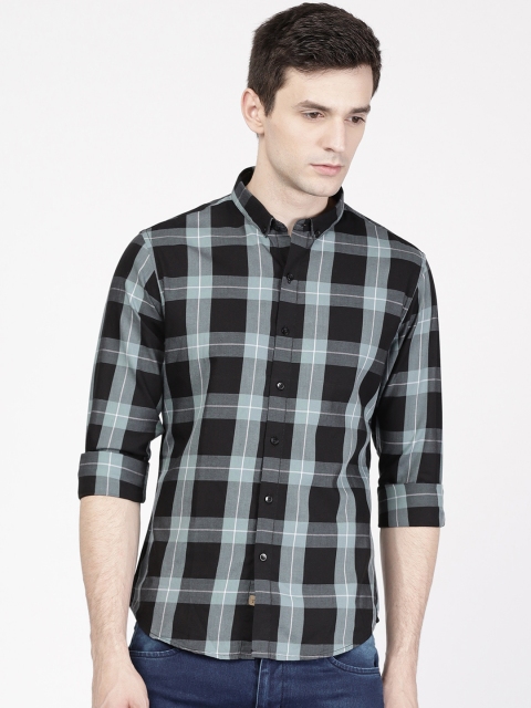 

ether Men Black & Grey Slim Fit Checked Casual Shirt