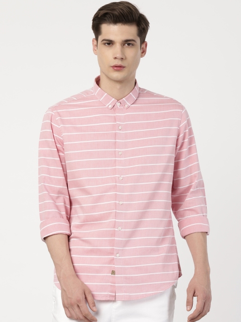

ether Men Pink & White Slim Fit Striped Casual Shirt