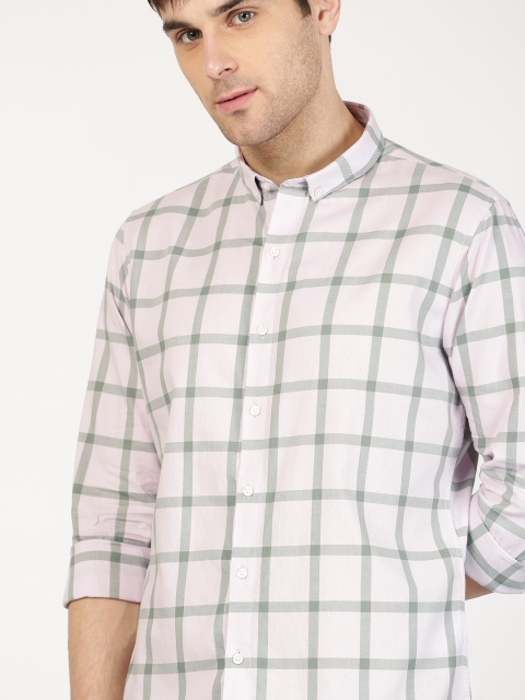 

ether Men Lavender & Grey Slim Fit Checked Casual Shirt