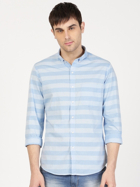 

ether Men Blue & Off-White Regular Fit Striped Casual Shirt