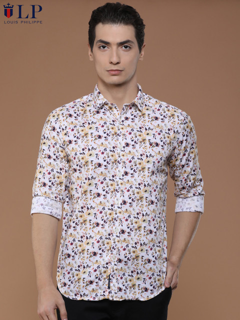 

Louis Philippe Sport Men White & Yellow Super Slim Fit Printed Casual Shirt