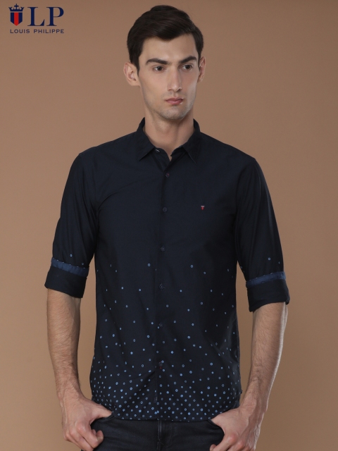 

Louis Philippe Sport Men Navy Super Slim Fit Printed Casual Shirt, Navy blue