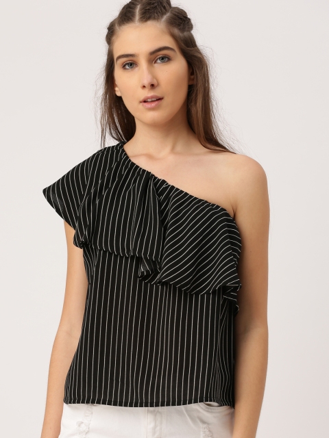 

Ms.Taken Women Black One-Shoulder Striped Top