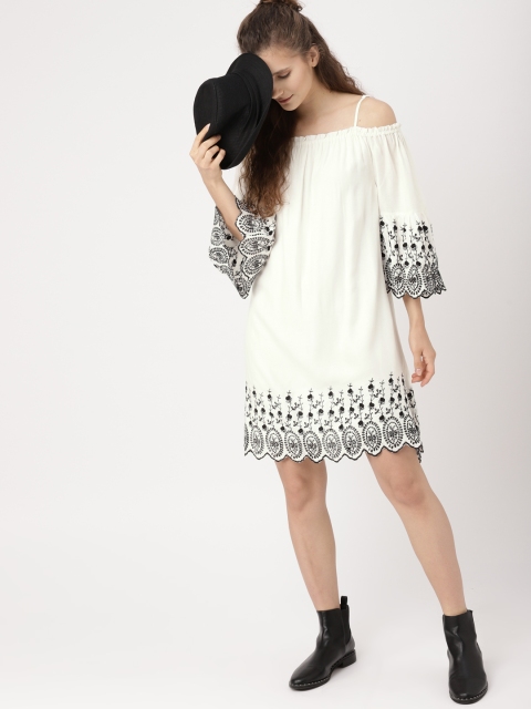 

Ms.Taken by Kriti Sanon Women Off-White Self Design A-line Dress
