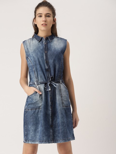 

Ms.Taken by Kriti Sanon Women Blue Solid Denim A-Line Dress