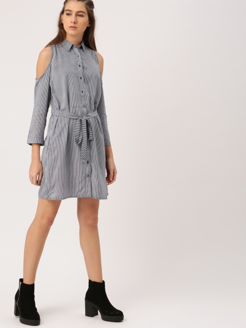 

Ms.Taken Women Navy Blue Striped Shirt Dress