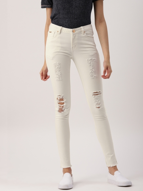 

Ms.Taken by Kriti Sanon Women Off-White Slim Fit Highly Distressed Stretchable Jeans