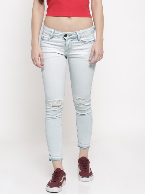 

Code 61 Women Light Blue Regular Fit Mid-Rise Slash Knee Stretchable Cropped Jeans