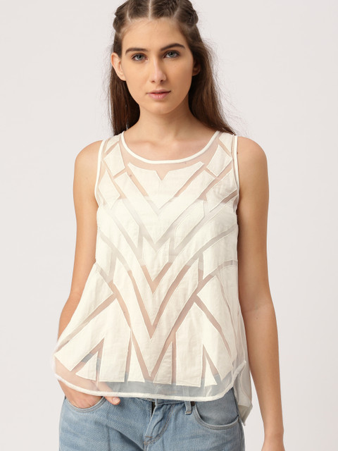 

Ms.Taken by Kriti Sanon Women Off-White Self-Design Top