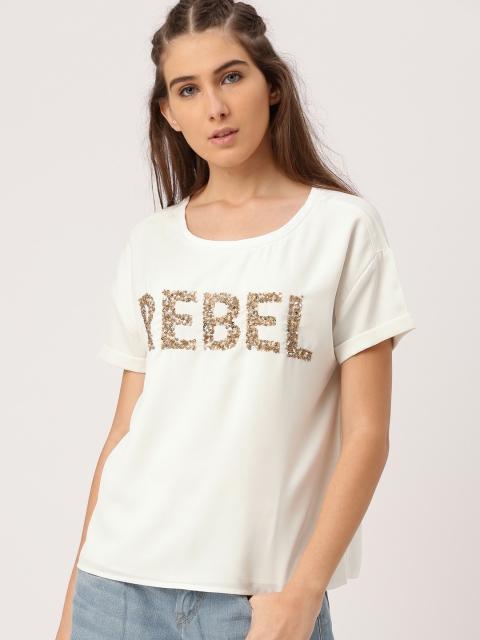 

Ms.Taken by Kriti Sanon Women Off-White Embellished Top