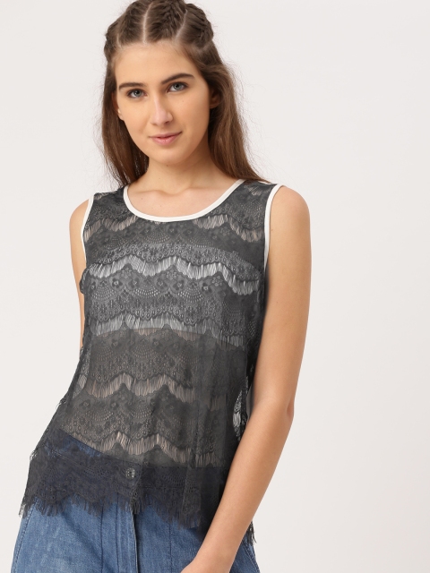 

Ms.Taken by Kriti Sanon Women Charcoal Grey Self-Design Tank Top