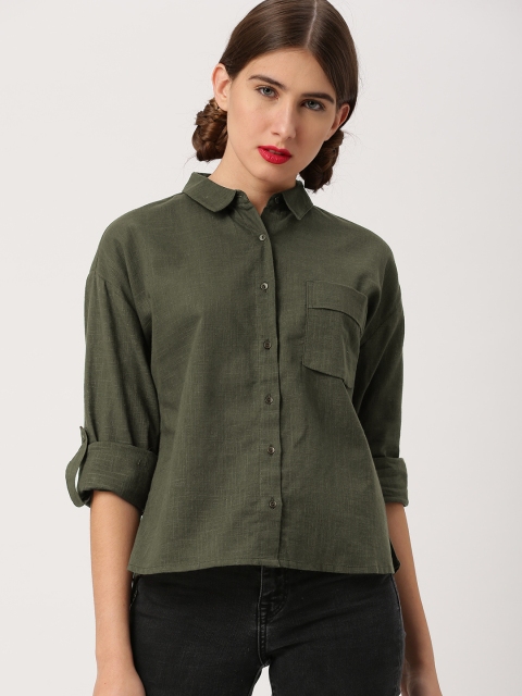 

Ms.Taken Women Olive Green Regular Fit Solid Casual Shirt