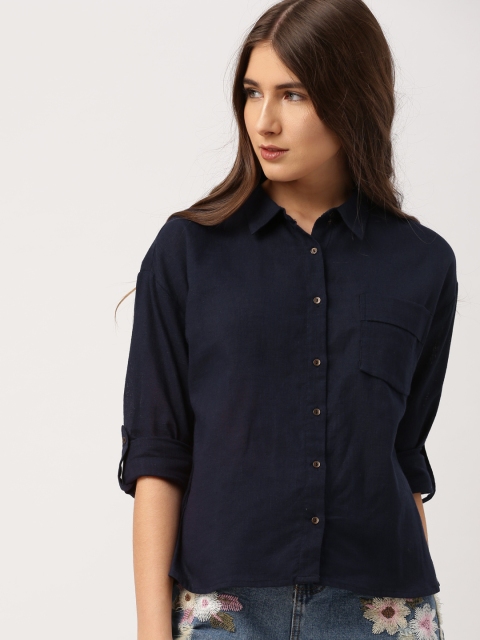 

Ms.Taken by Kriti Sanon Women Navy Regular Fit Solid Casual Shirt, Navy blue