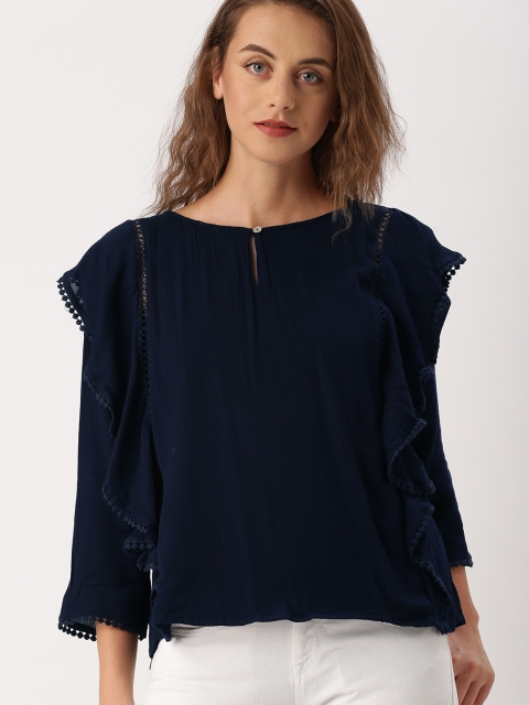 

Ms.Taken by Kriti Sanon Women Navy Solid Pom-Pom Detail Top, Navy blue