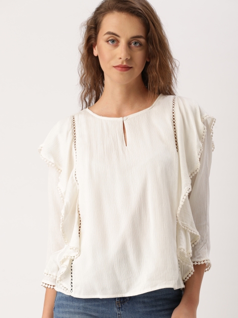 

Ms.Taken Women Off-White Solid Pom-Pom Detail Top