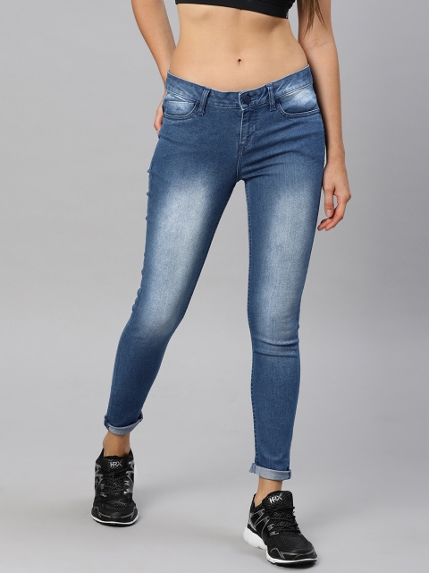 

HRX by Hrithik Roshan Women Blue Skinny Fit Mid-Rise Clean Look Stretchable Jeans