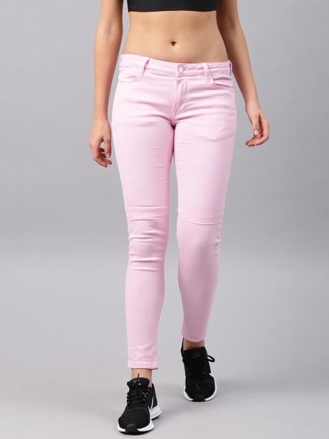 

HRX by Hrithik Roshan Women Pink Skinny Fit Mid-Rise Clean Look Stretchable Jeans