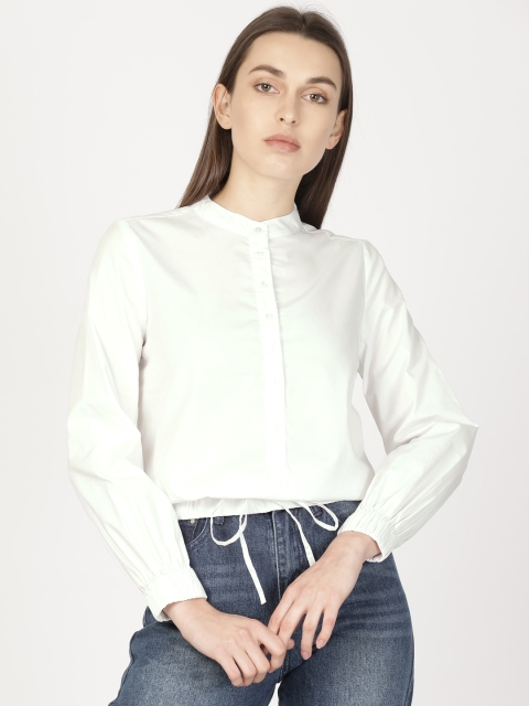 

ether Women White Solid Shirt Style Top